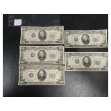 (5) TWENTY DOLLAR BILLS US FED NOTES