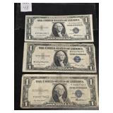 (3) ONE DOLLAR SILVER CERTIFICATES US FED NOTES