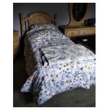 TWIN BED WITH COMFORTER, BLANKETS, MATTRESS, FRAME
