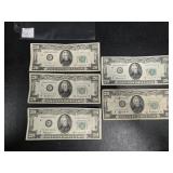 (5) TWENTY DOLLAR BILLS US FED NOTES