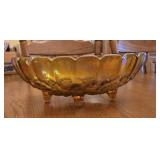FOOTED CARNIVAL IRIDESCENT GLASS STYLE FRUIT BOWL