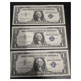 (3) SEQUENTIAL ONE DOLLAR SILVER CERTIFICATES US