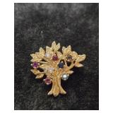 14K TREE PIN WITH COLORFUL STONES