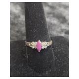 STERLING SILVER RING W/ RED & CLEAR STONE SIZE 10