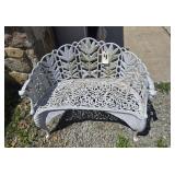 WHITE CAST IRON BENCH WITH FLORAL DESIGN