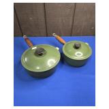 LE CREUSET FRANCE 16 & 20 GREEN ENAMELED POTS