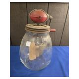 DAZEY GLASS JAR BUTTER CHURN W/WOODEN PADDLE