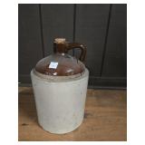 TWO-TONED STONEWARE JUG WITH PLUG APPROX 14'