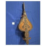 ANTIQUE WOOD AND LEATHER FIREPLACE BELLOWS