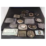 ASSORTED BELT BUCKLES & CANADA DOLLAR BILL