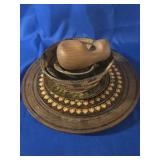 HAND-CARVED DECORATIVE WOODEN PLATE SET, (2) GLASS