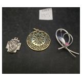 STERLING HEAD OF CHRIST CHARM, BROOCH STYLE PIN &