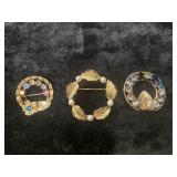 (3) GOLD FILLED BROOCH PINS: DCE CURTIS, WELLS,ETC
