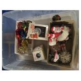 VINTAGE PLASTIC SANTA CLAUSES, POM POM ORNAMENTS,