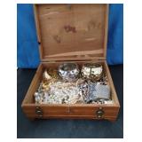 WOODEN BOX WITH LARGE BANGLE STYLE BRACELETS &
