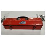 RED METAL TOOLBOX WITH TOOLS