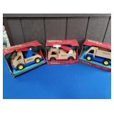 TONKA WOODEN TOW, DUMP & FIRE TRUCK
