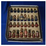 WOODEN HAND PAINTED CHESS PIECES APPROX 2' & 3'