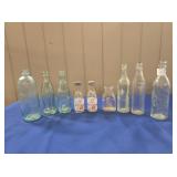 (9) VINTAGE GLASS SODA & SALT AND PEPPER BOTTLES