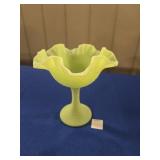 FLUTED URANIUM GLASS CANDY DISH APPROX 6'