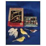 WOOLWORTH'S GLASS BULBS, CLIP ON BIRD ORNAMENTS,