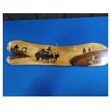 HAND CARVED/BURNT WOODEN WALL DECOR APPROX 26'