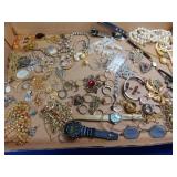 ASSORTED COSTUME JEWELRY: EYE GLASSES, WHITE BEADS