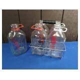(5) MILK JUGS WITH CARRYING BASKET: HOMER CITY PA,