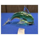 MURANO GLASS STYLE GREEN DOLPHIN APPROX 6.25'