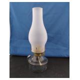 CLEAR OIL LAMP WITH FROSTED CHIMNEY APPROX 12.5'