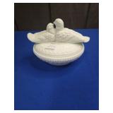 WESTMORELAND GLASS LOVE BIRDS COVERED DISH