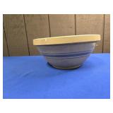 YELLOW WARE BLUE STRIPED POTTERY MIXING BOWL