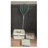 (3) PLASTIC FISHING TACKLEBOXES AND FISHING NET