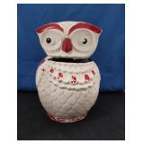OWL COOKIE JAR RED AND BLACK APPROX 9.5'