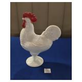 WESTMORELAND MILK GLASS ROOSTER COVERED DISH