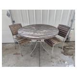 WOODEN CIRCLE OUTDOOR TABLE W/ (2) CHAIRS