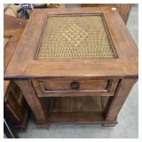 WOODEN END TABLE W/WICKER STYLE TOP
