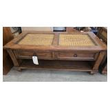 WOODEN COFFEE TABLE W/WICKER STYLE TOP