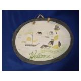 PAINTED WELCOME SLATE DECORATION APPROX 12" X 9"