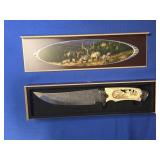 STAINLESS ELK CARVED KNIFE WITH CASE