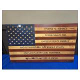 WOODEN AMERICAN FLAG WITH THE PLEDGE OF ALLEGIANCE