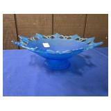 BLUE FROSTED GLASS CANDY DISH APPROX 11.5"