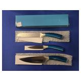 6" BREAD, 6" CHEF & 4" PARING KNIVES (BLUE HANDLE)