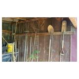 Ninepieces rakes shovels, miscellaneous lot