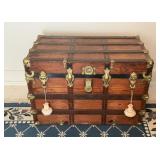 Wood ornate cruise  trunk and contents