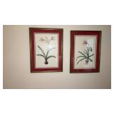 Six wall hanging pictures and oval mirror