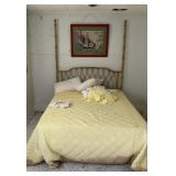 Full-size bed metal frame with bamboo headboard