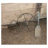 Two metal wheels fireplace shovel