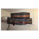 Two suitcases wooden cane and mirror lot