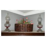 X2 hurricane lanterns and basket decor